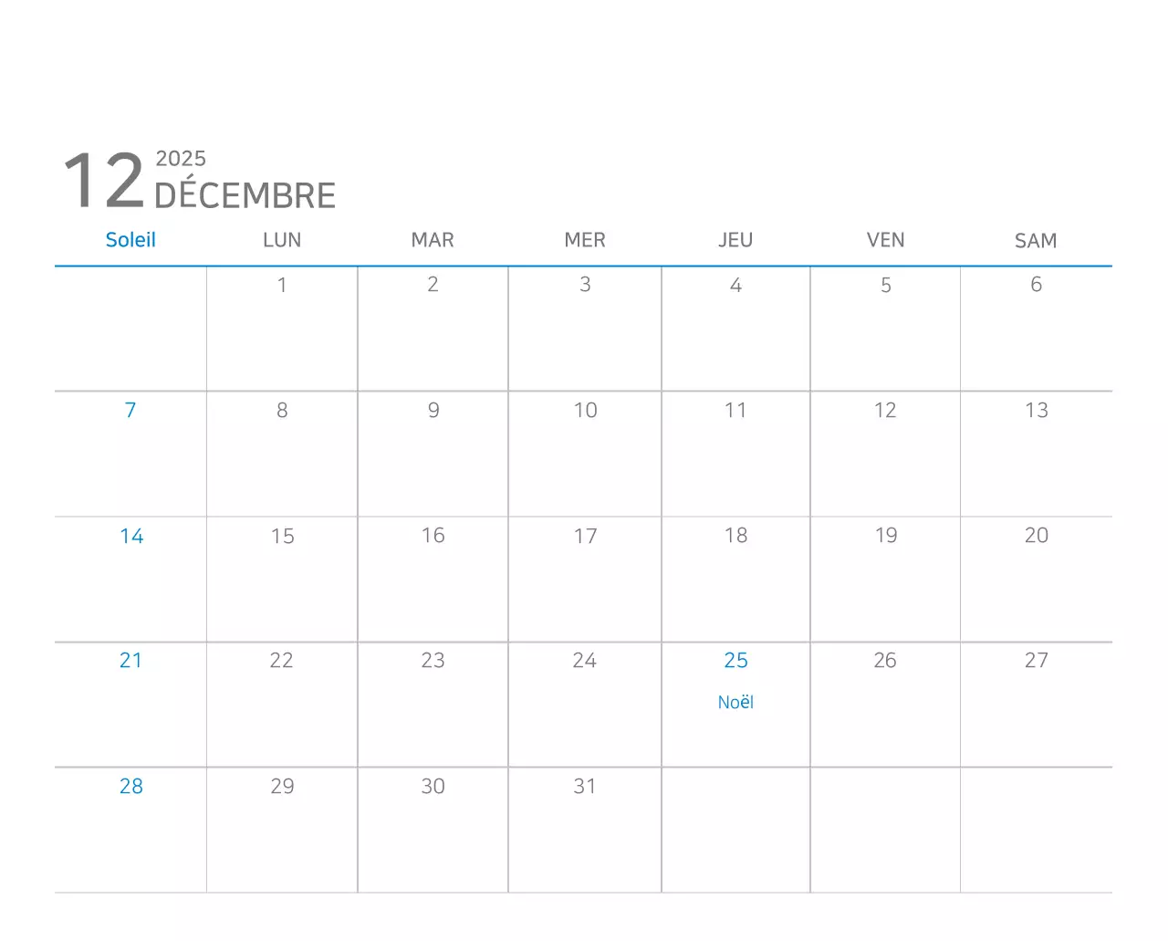 Calendrier moderne bleu Calendrier