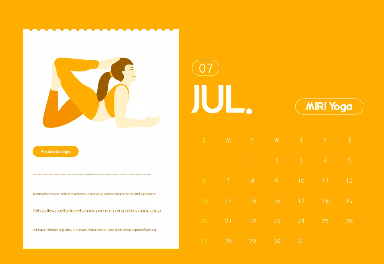 Calendario promocional de yoga minimalista naranja