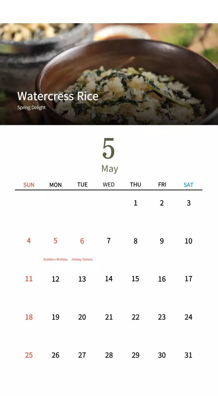 Beige Traditional Food Calendar