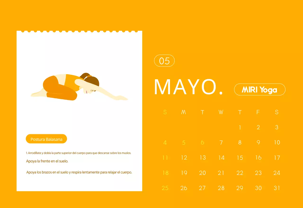 Calendario promocional de yoga minimalista naranja