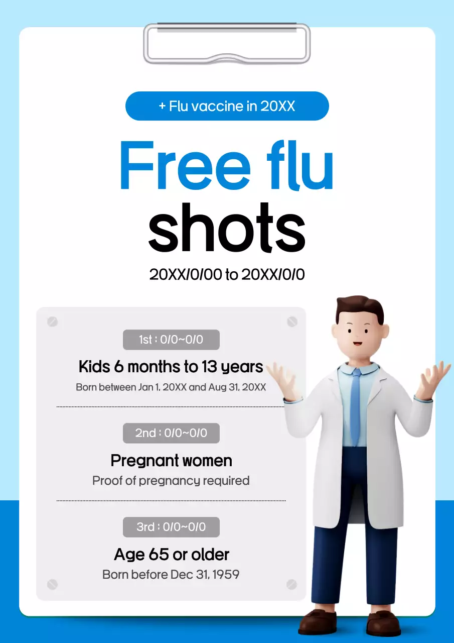 Poster thông báo tiêm vắc-xin cúm hiện đại màu xanh