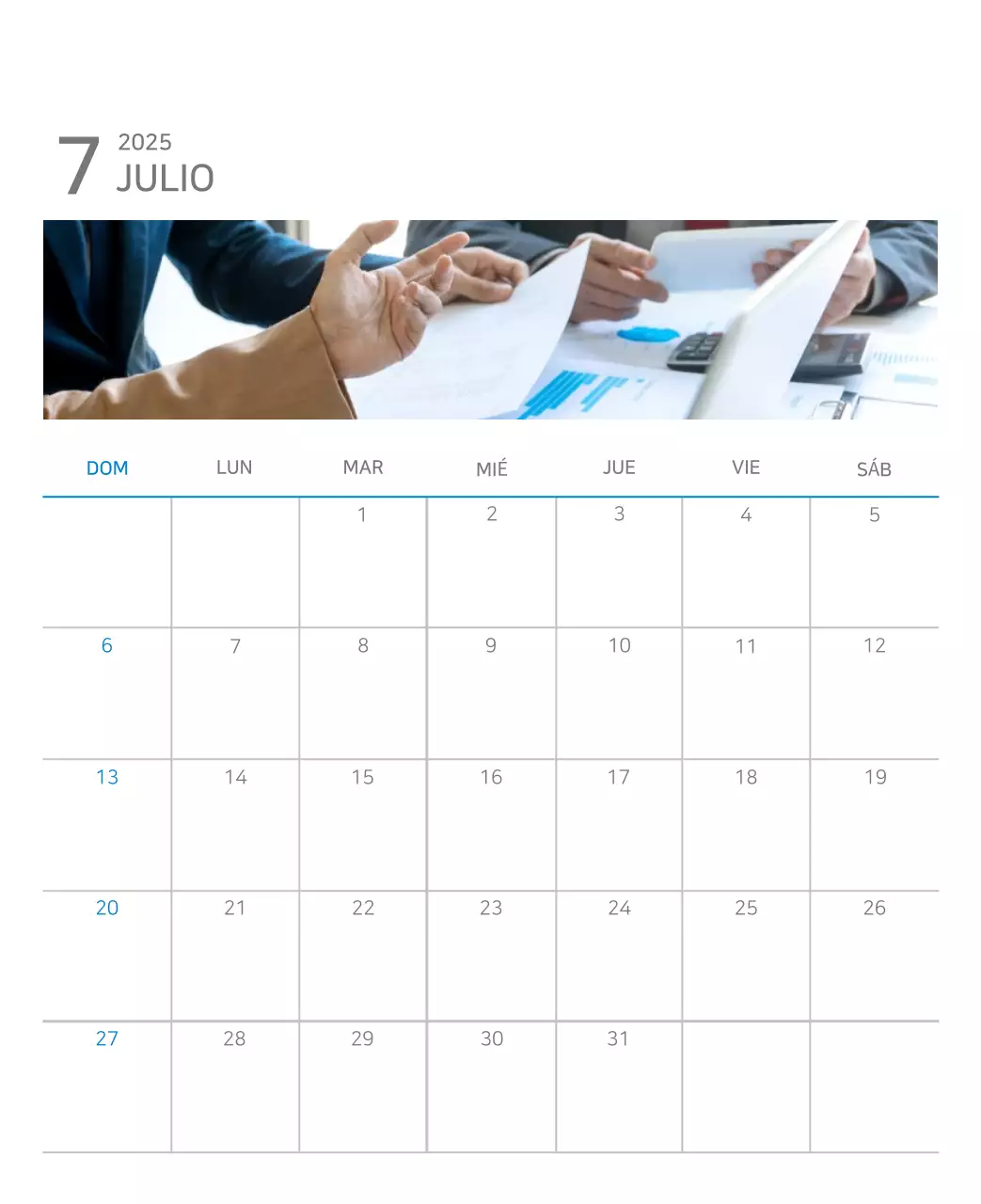 Calendario moderno azul