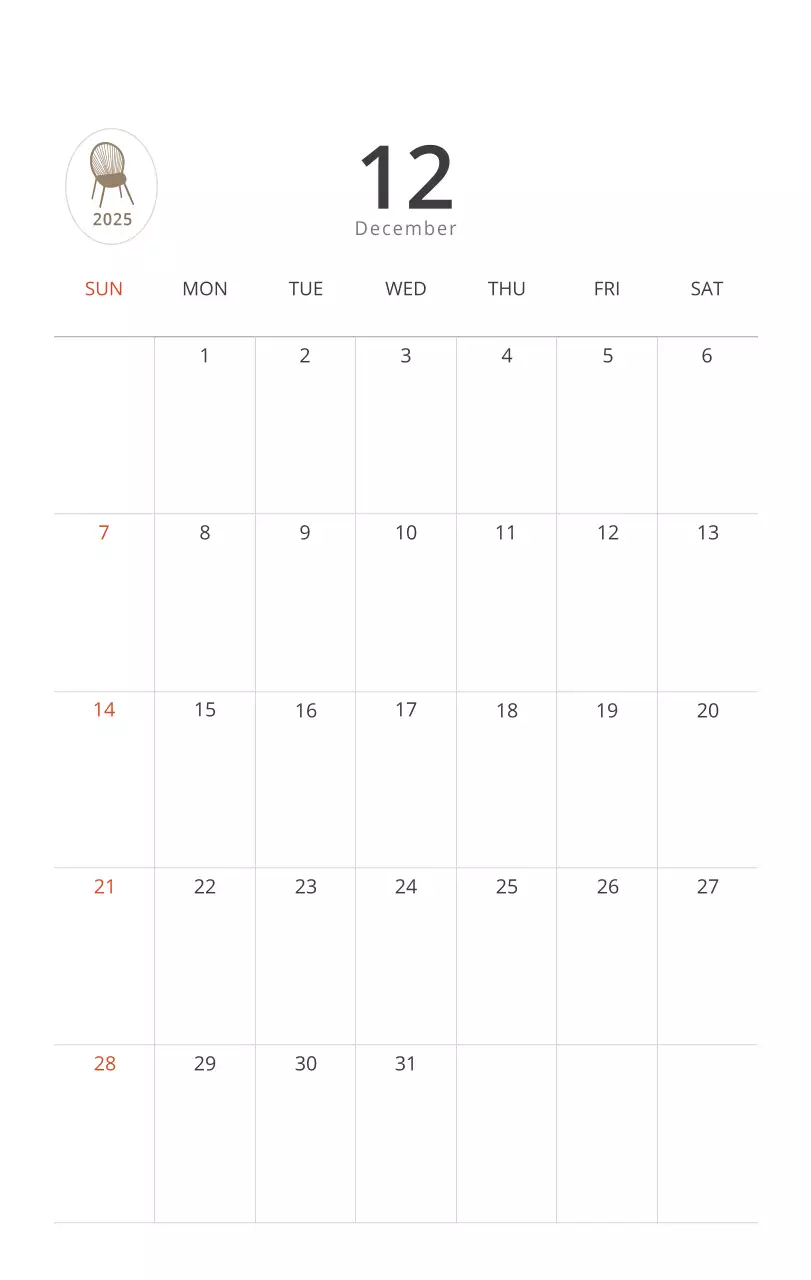 ベージュのミニマルなインテリアカレンダー