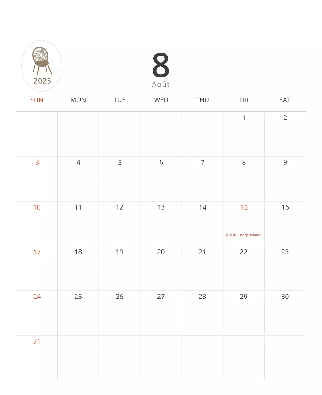 Calendrier intérieur minimaliste beige