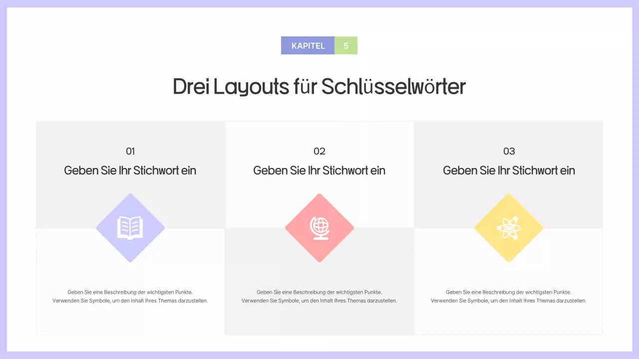 Prospekt mit einfachen Formen in Lila und Grau