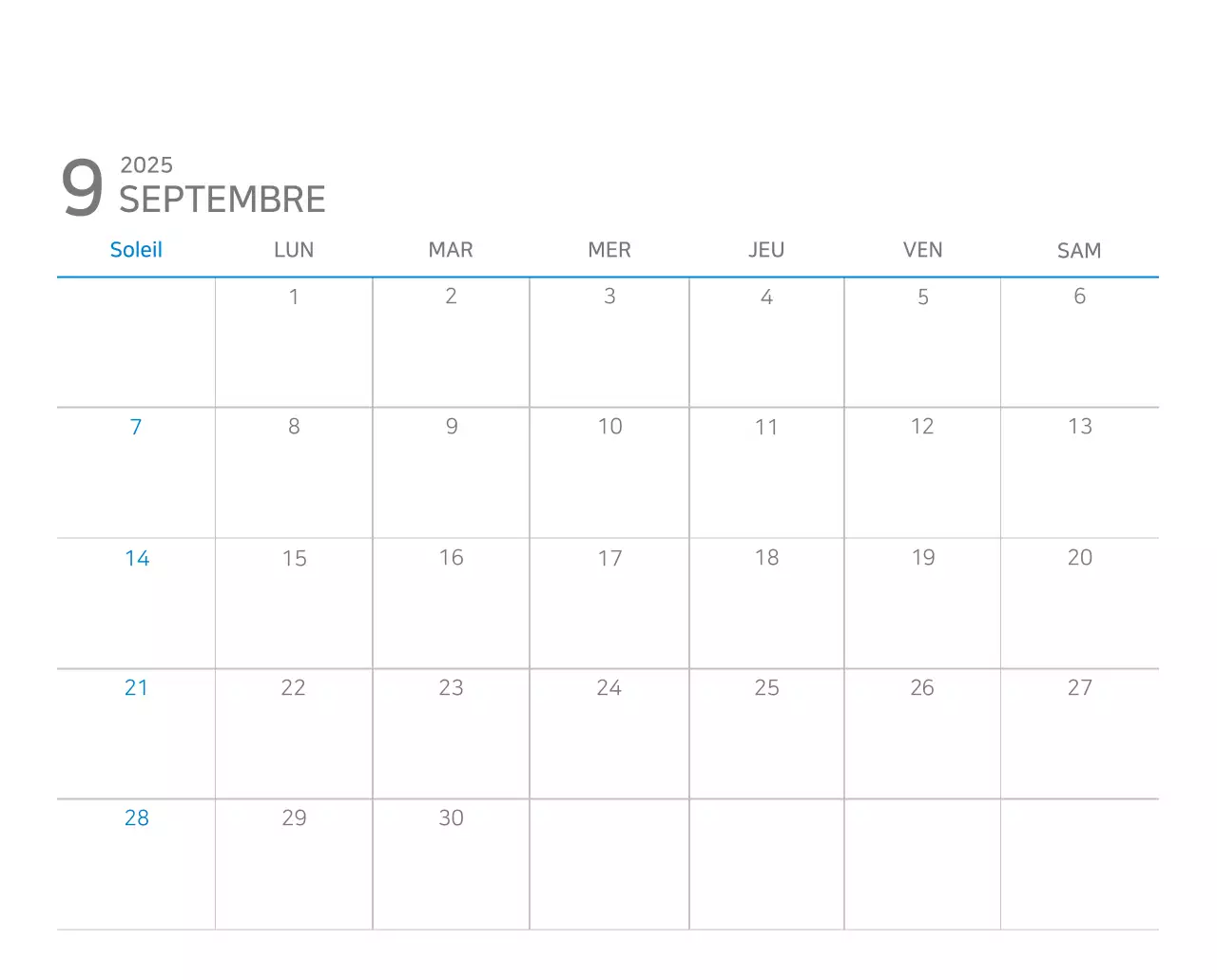 Calendrier moderne bleu Calendrier