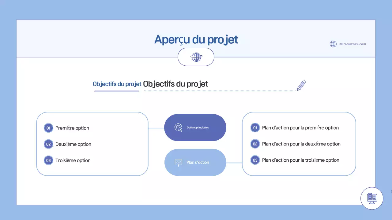 Planification d'une proposition simple en bleu clair