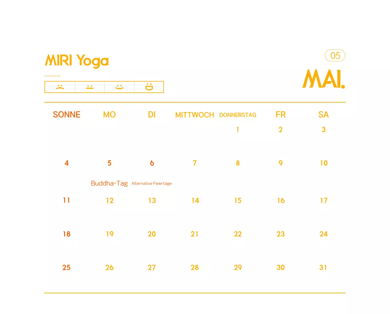 Orange Minimalistischer Yoga-Aktionskalender