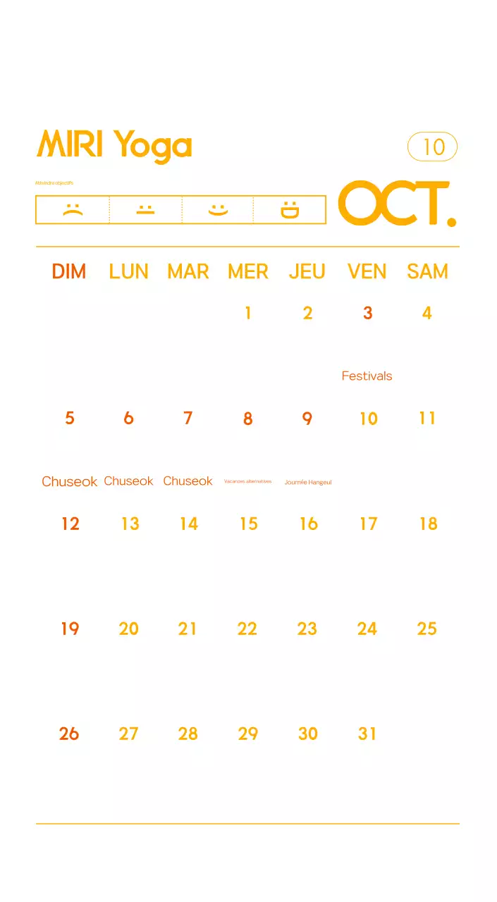 Calendrier promotionnel de yoga minimaliste orange
