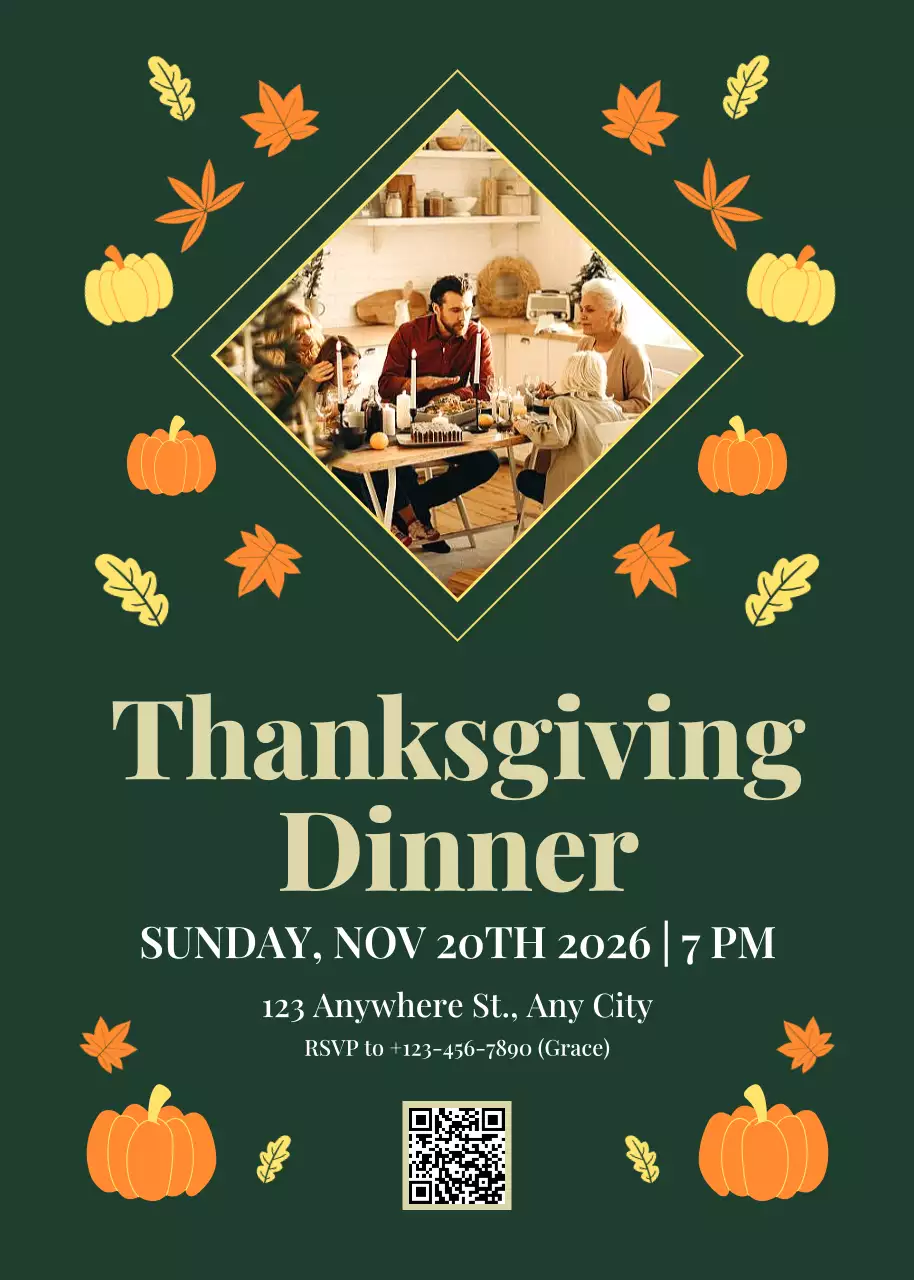 Green Traditional Thanksgiving Invitation Poster
