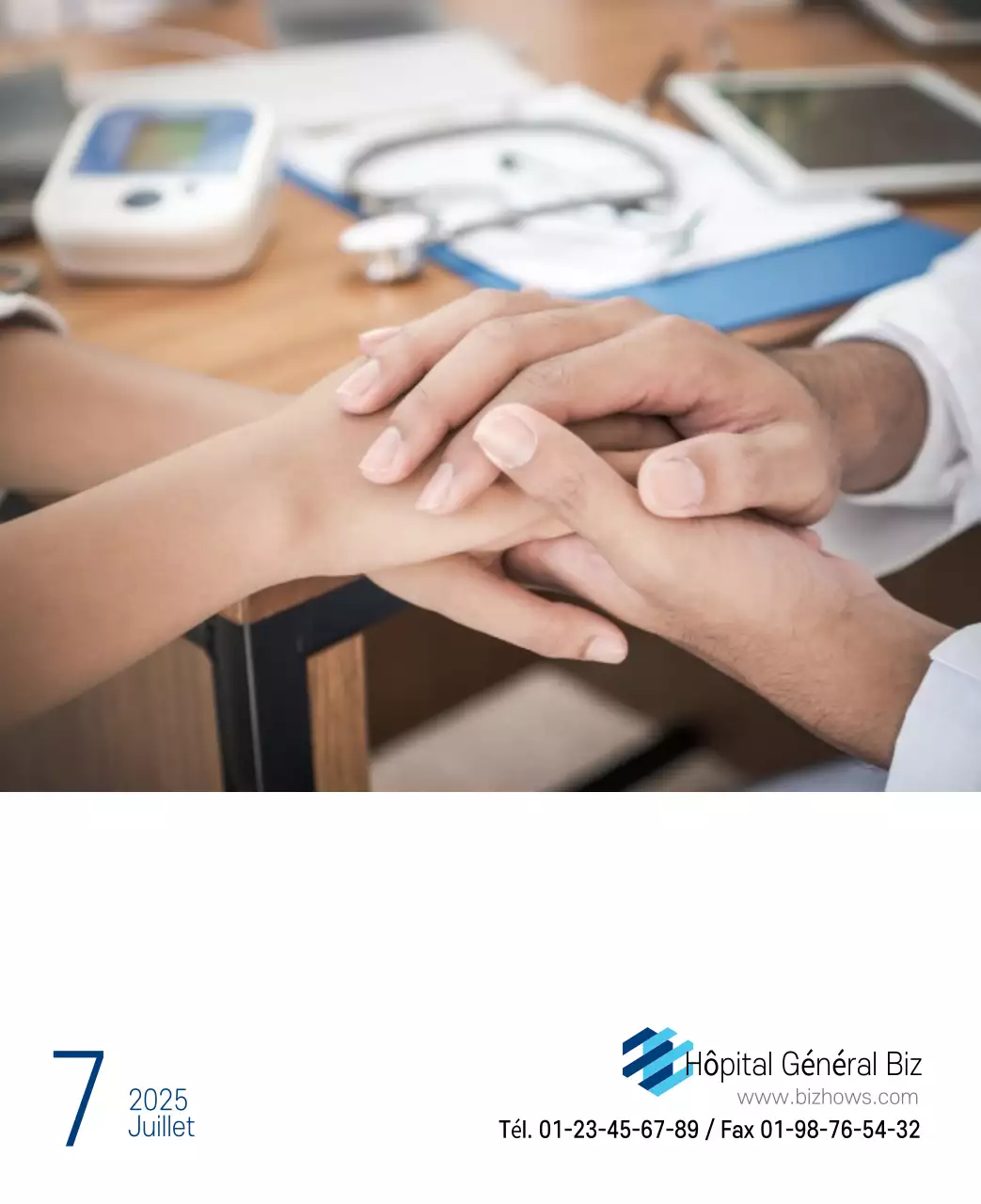 Calendrier promotionnel d'hôpital simple blanc marine