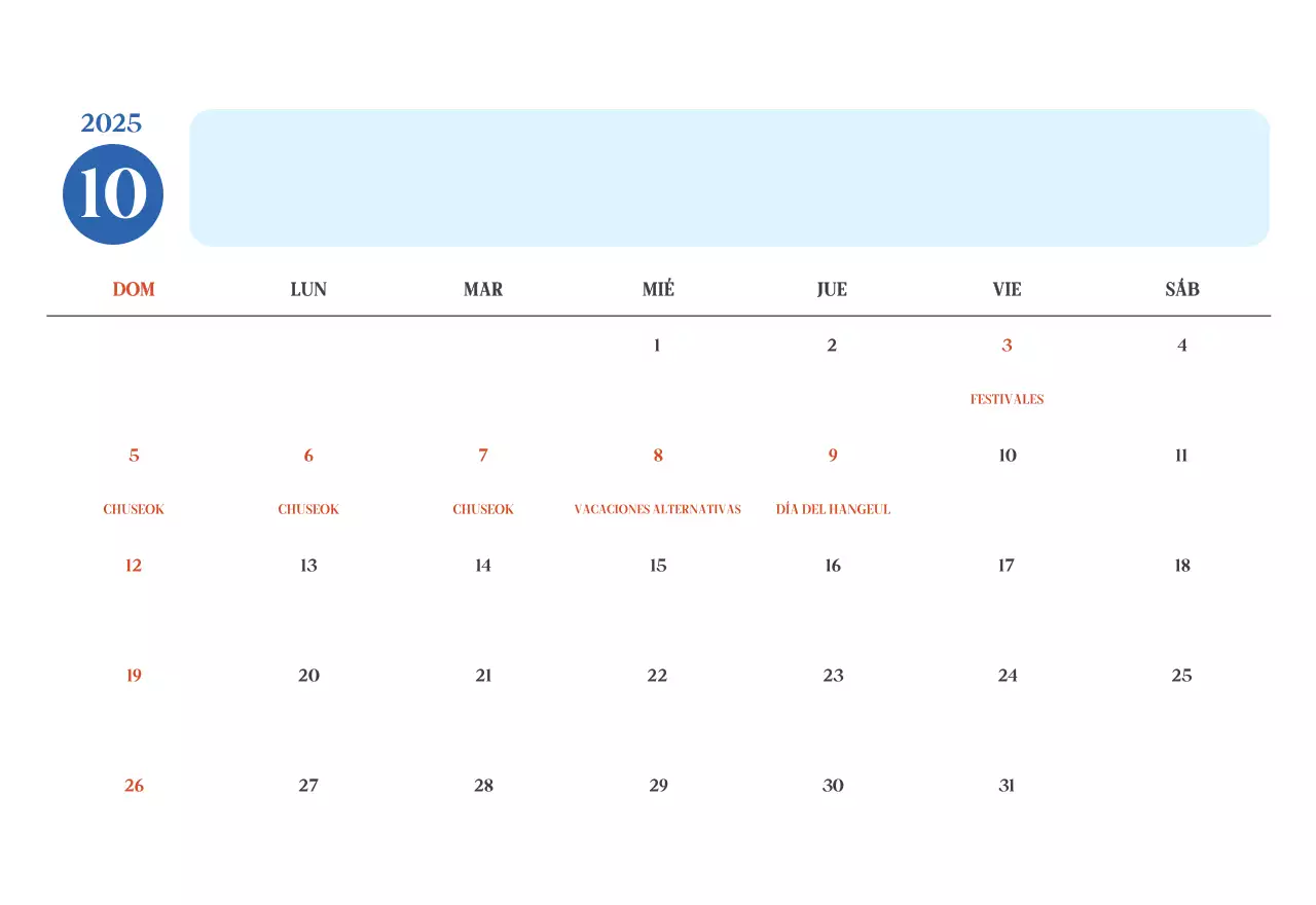 Calendario del Hospital Moderno Azul