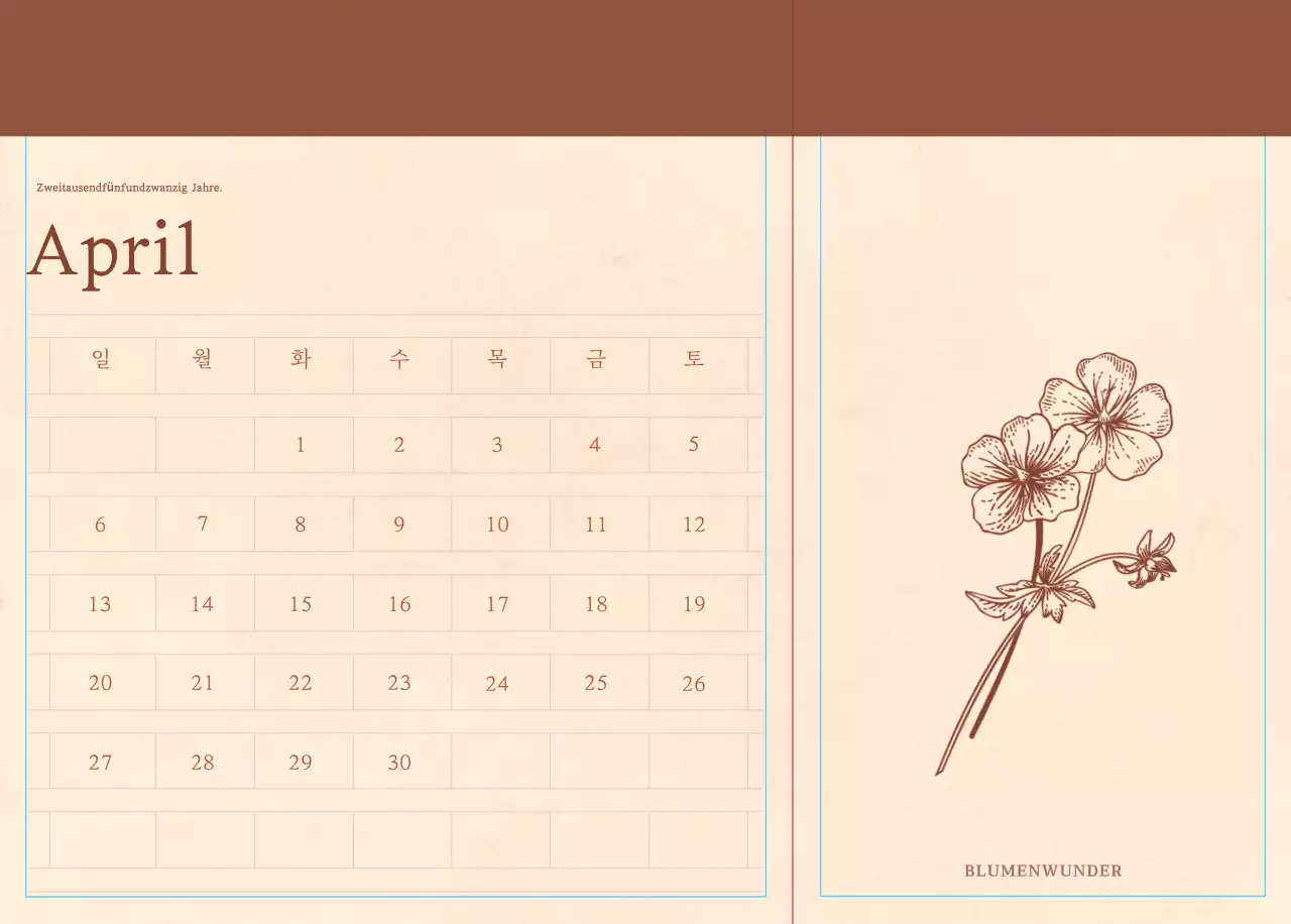 Ein sentimentaler Blumenkalender in hellbraunem und braunem Velinpapierkonzept