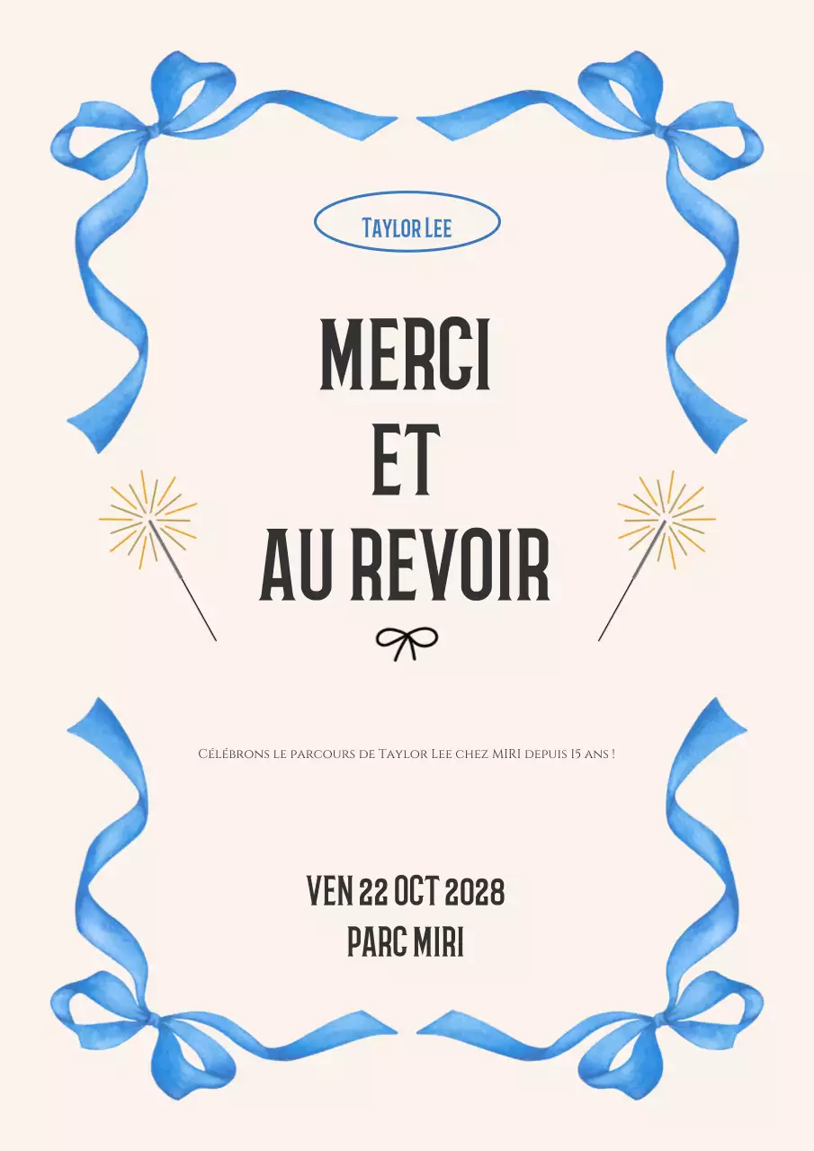 informations sur les fêtes d'adieu élégantes et bleues