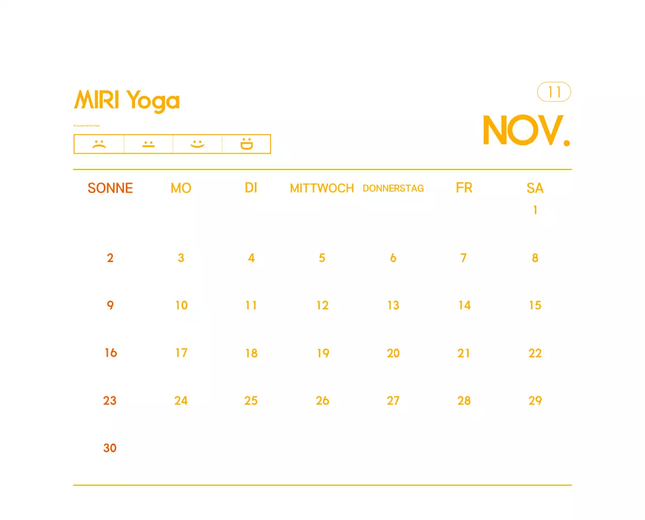 Orange Minimalistischer Yoga-Aktionskalender