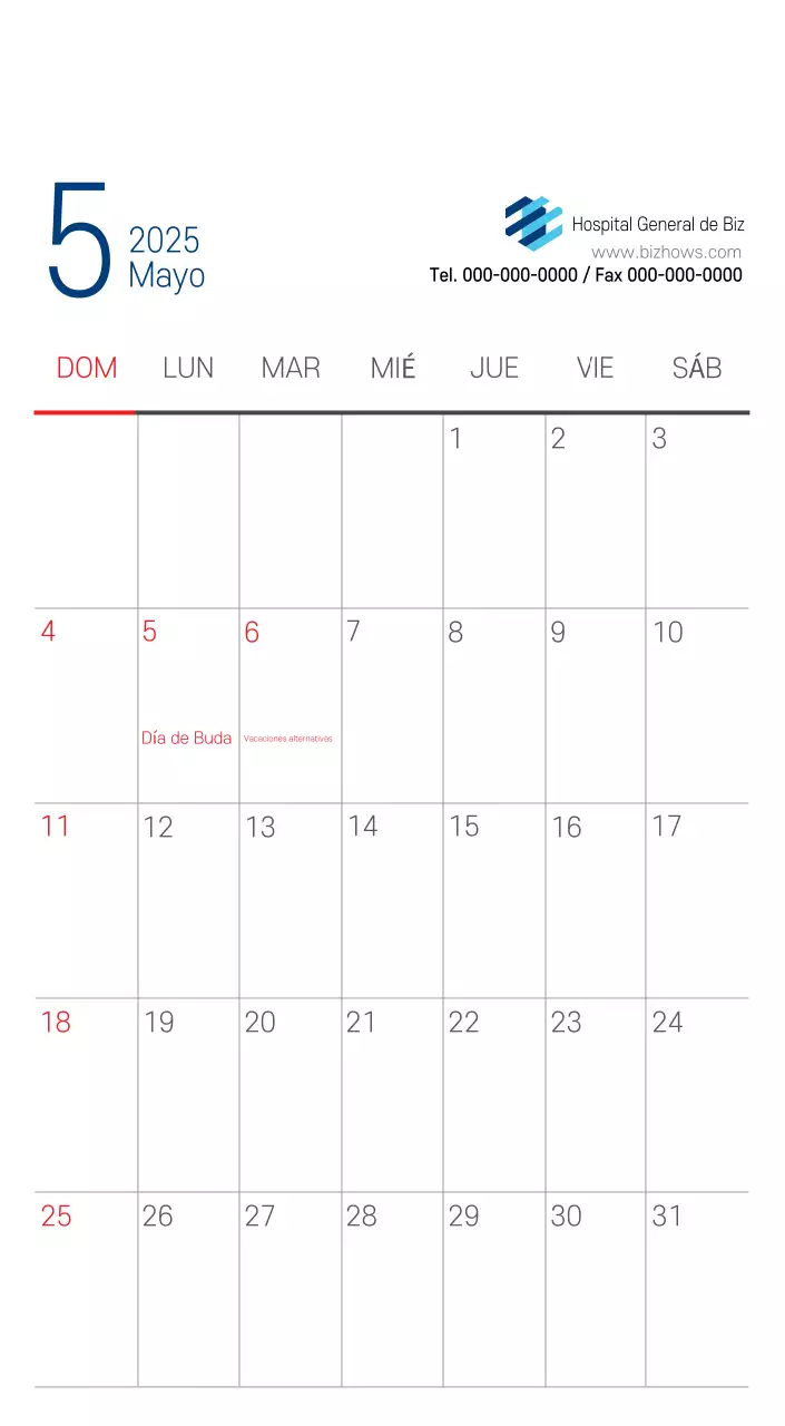 Calendario promocional Hospital Navy White Simple