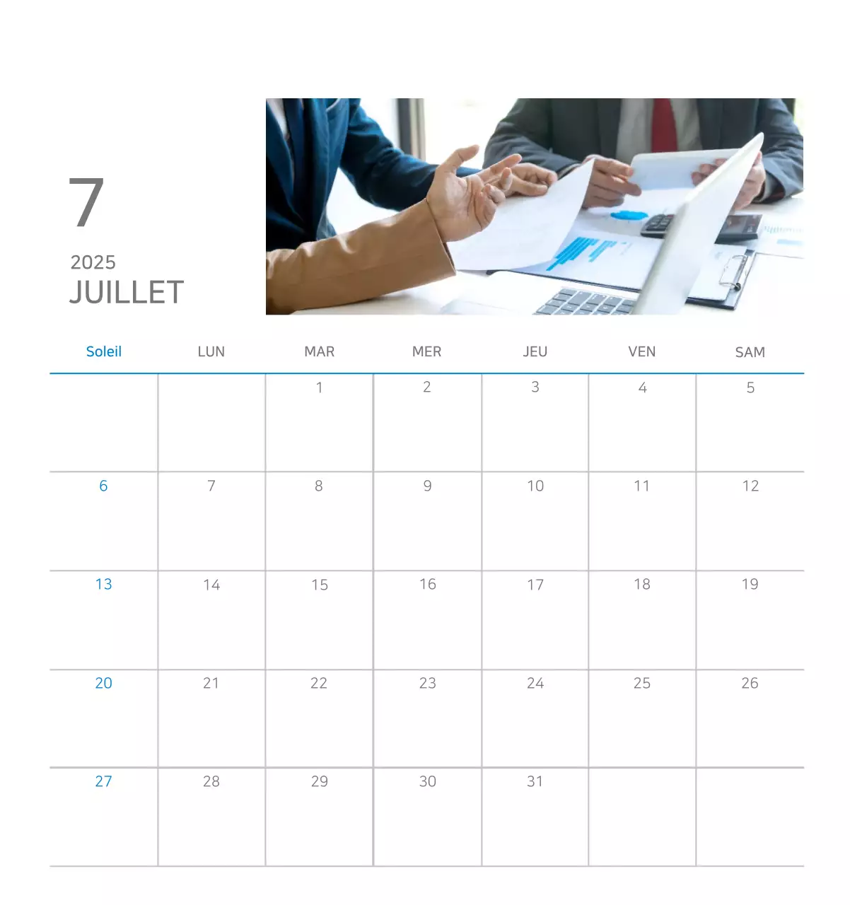 Publicité pour un calendrier d'entreprise minimaliste bleu