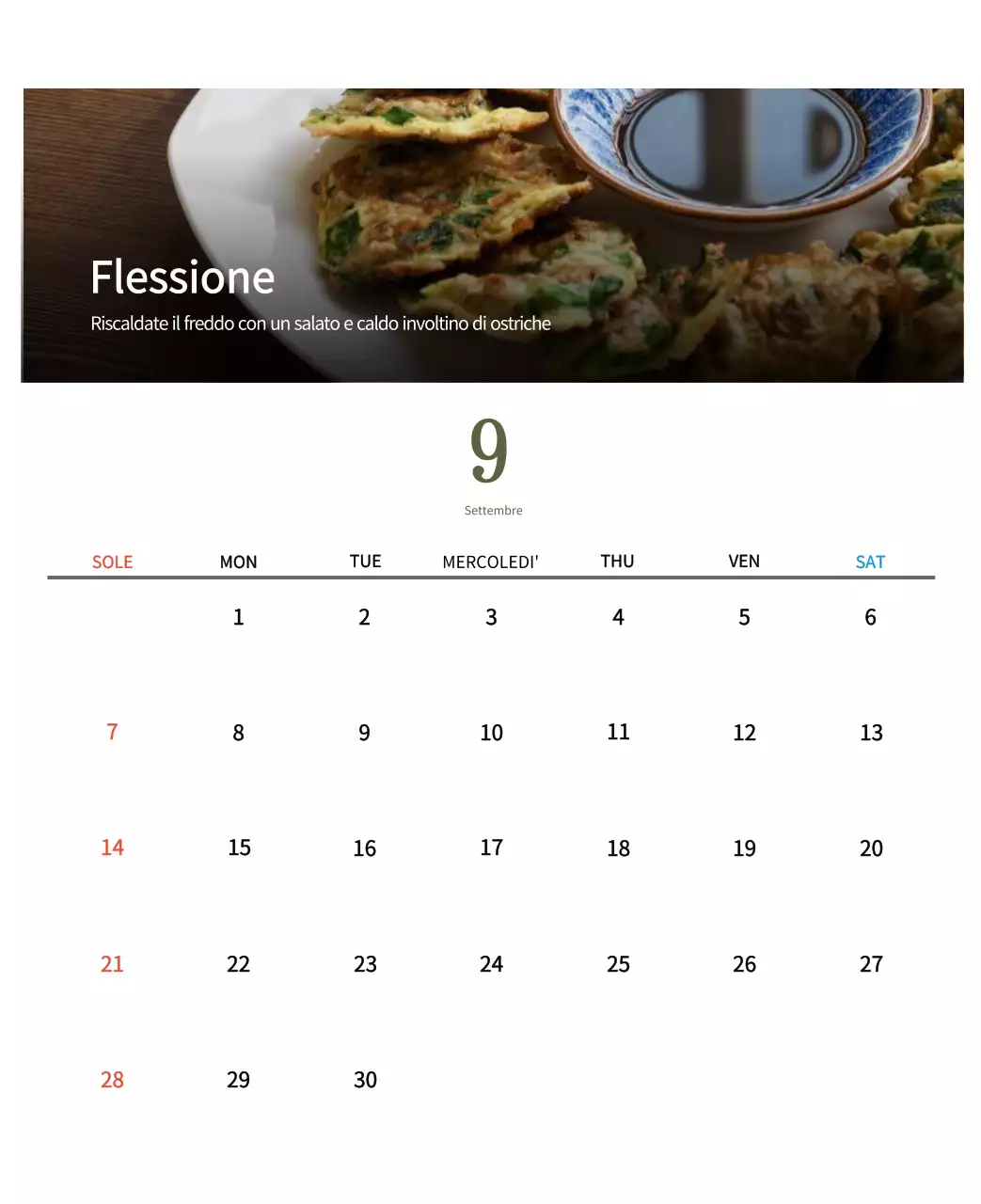 Calendario alimentare tradizionale beige