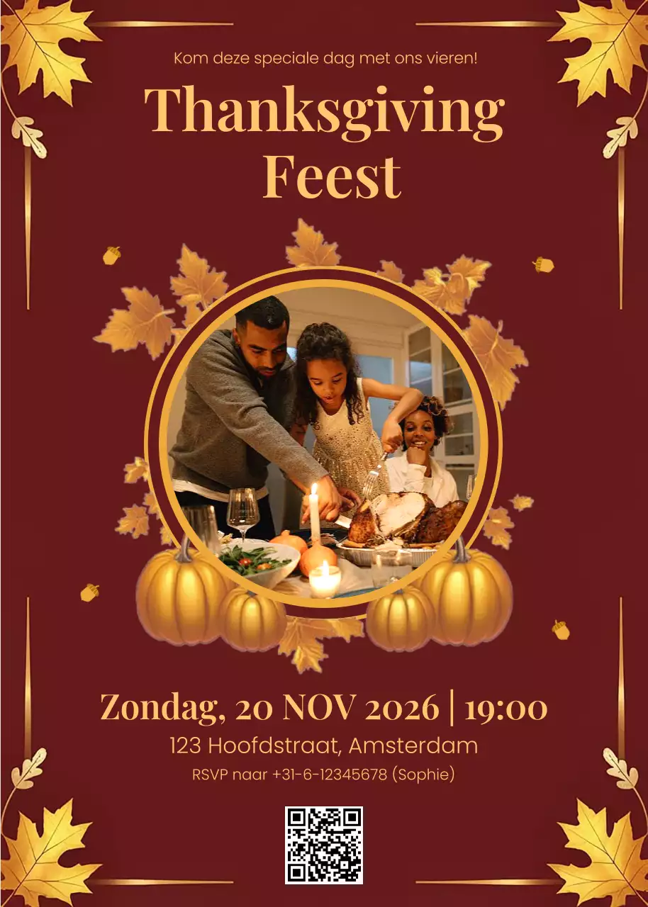 Bruine Gele Minimalistische Uitnodiging voor Thanksgiving