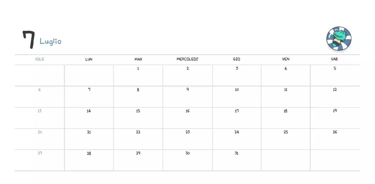 Un calendario con un simpatico concetto di illustrazione di Ago