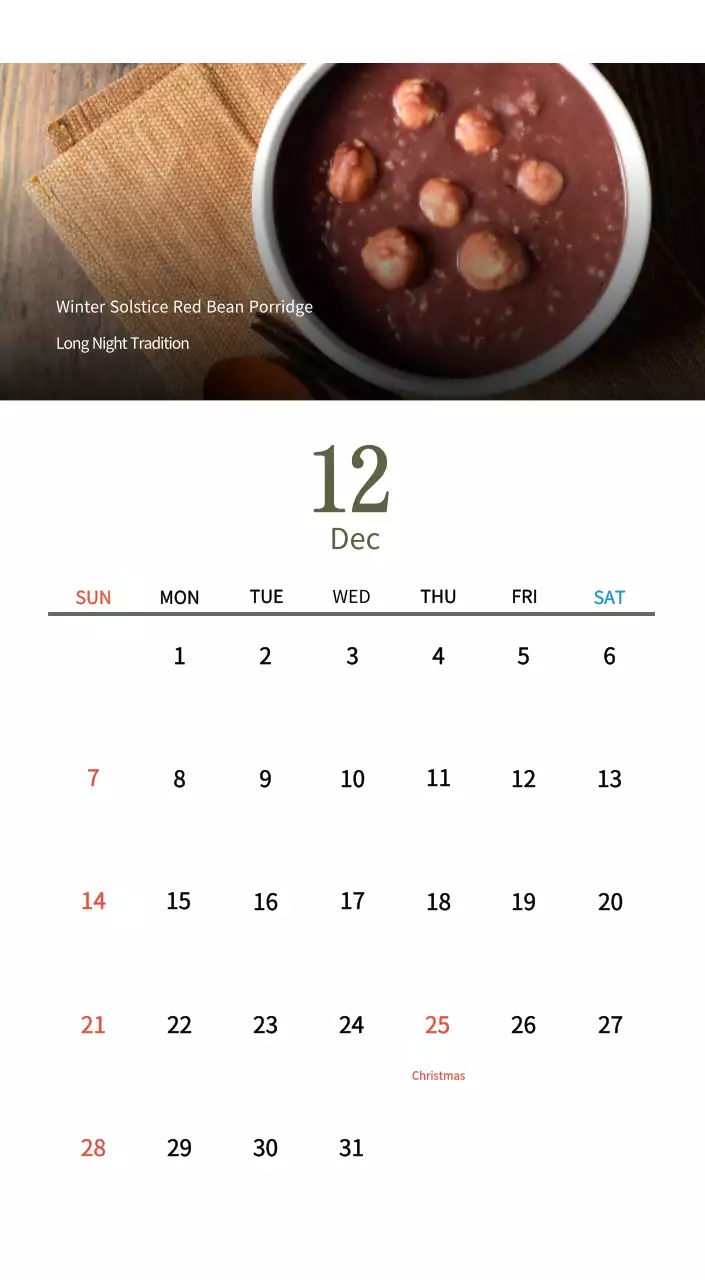 Beige Traditional Food Calendar