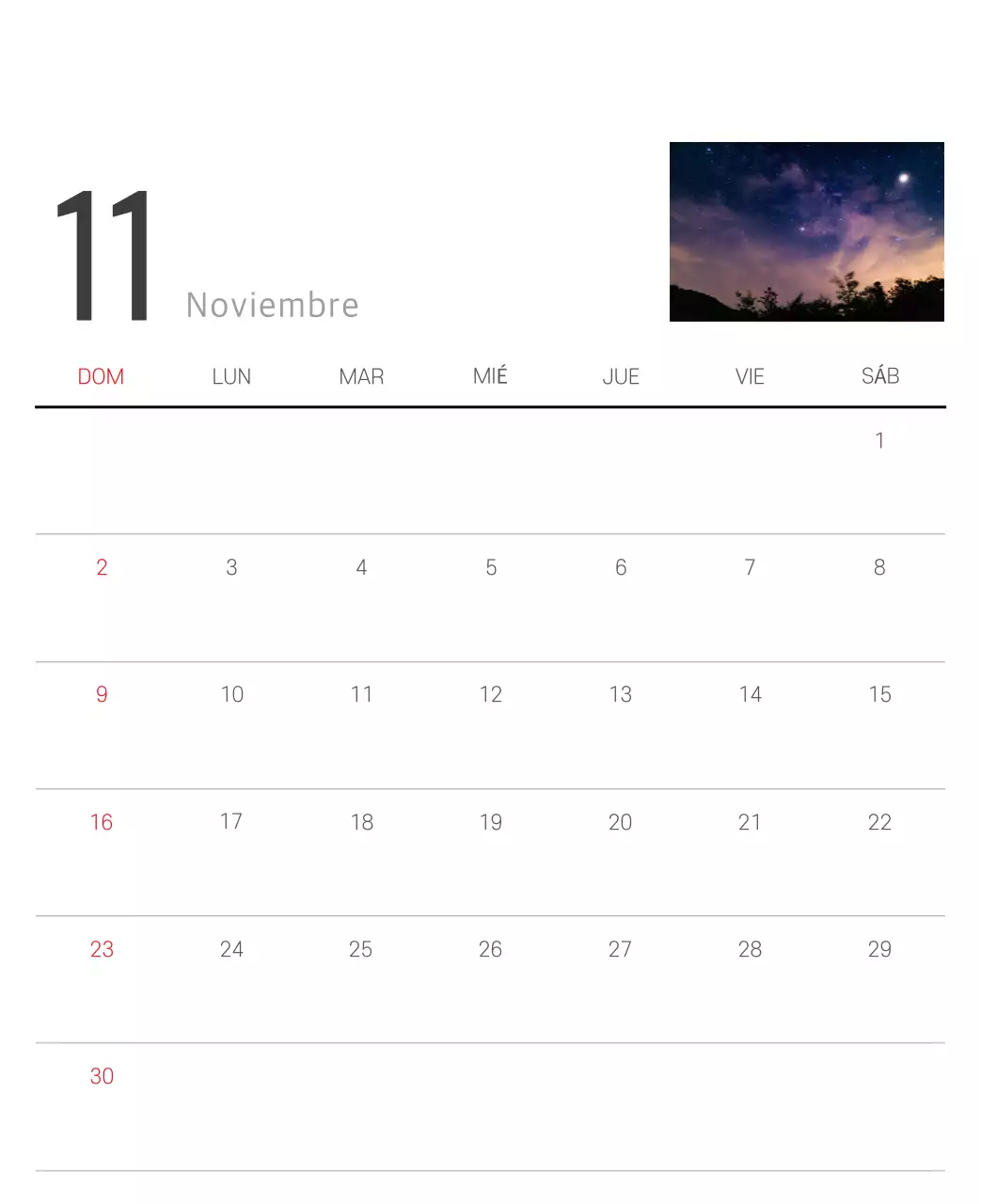 Calendario blanco de naturaleza botánica limpia