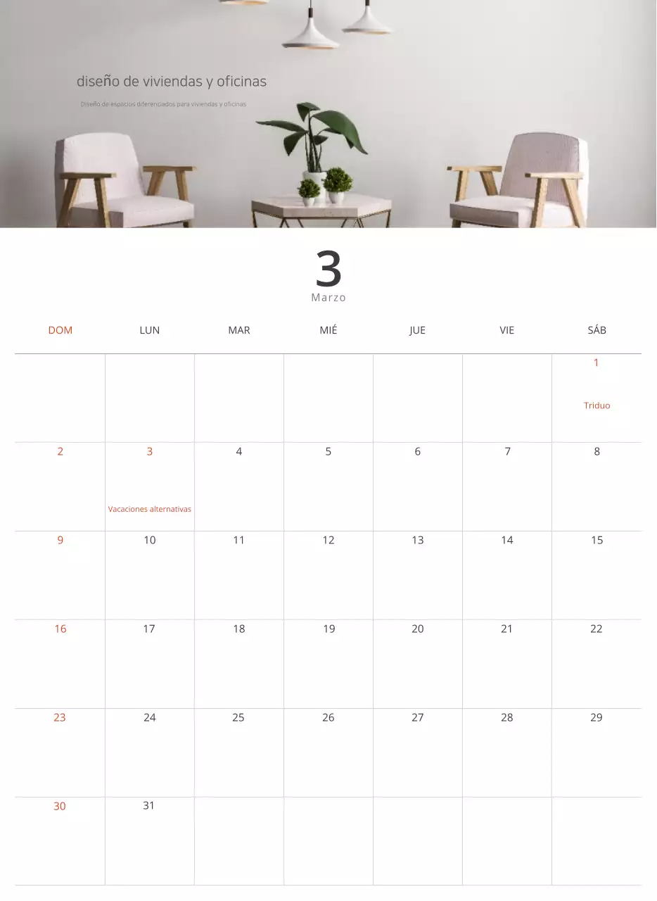 Calendario interior minimalista beige