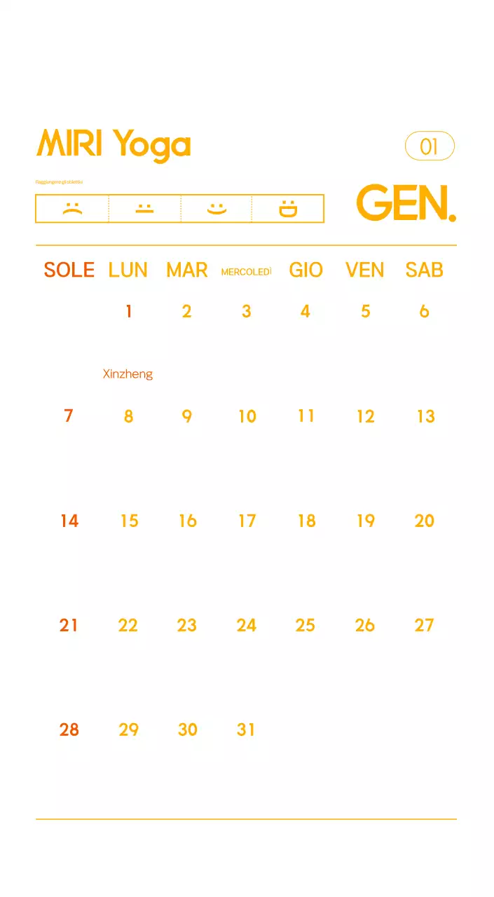 Calendario promozionale arancione dello yoga minimalista