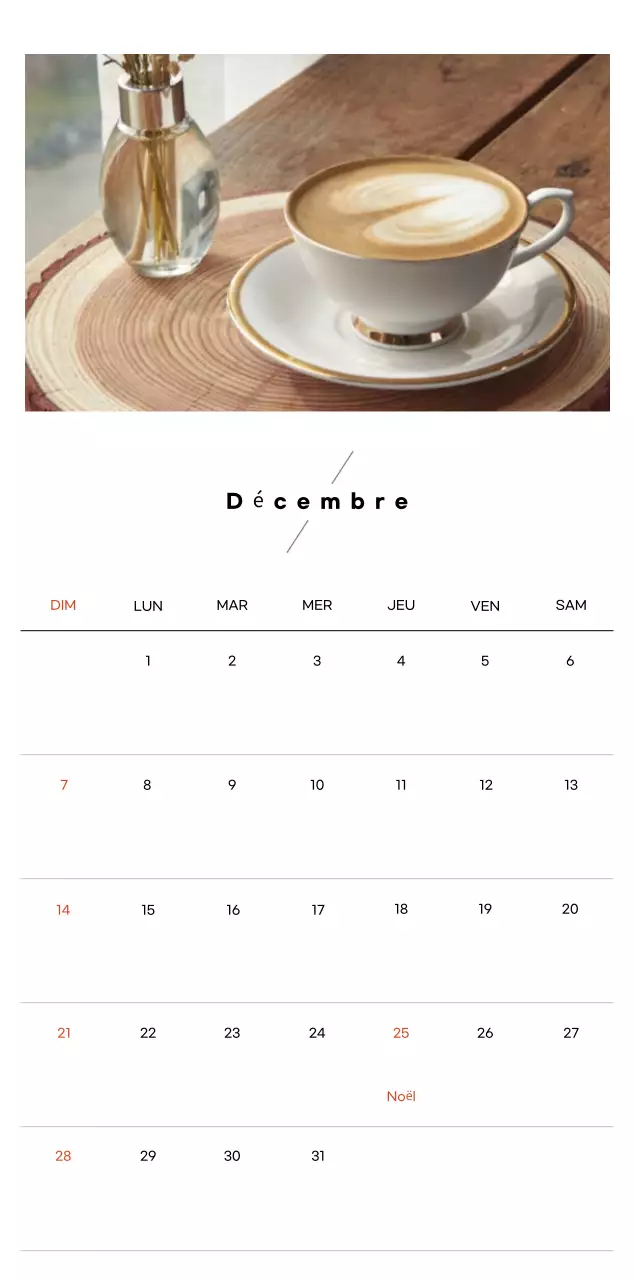 Calendrier minimaliste pour le café