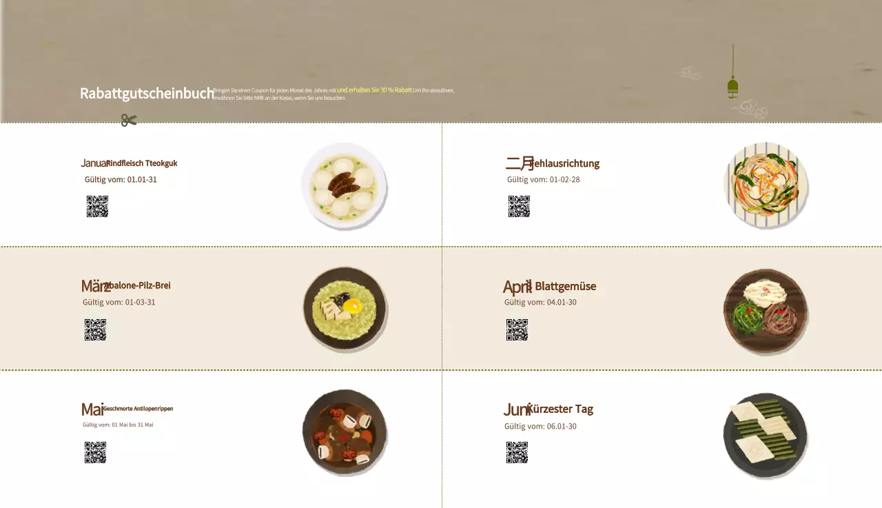 Beige Traditioneller Speisekalender