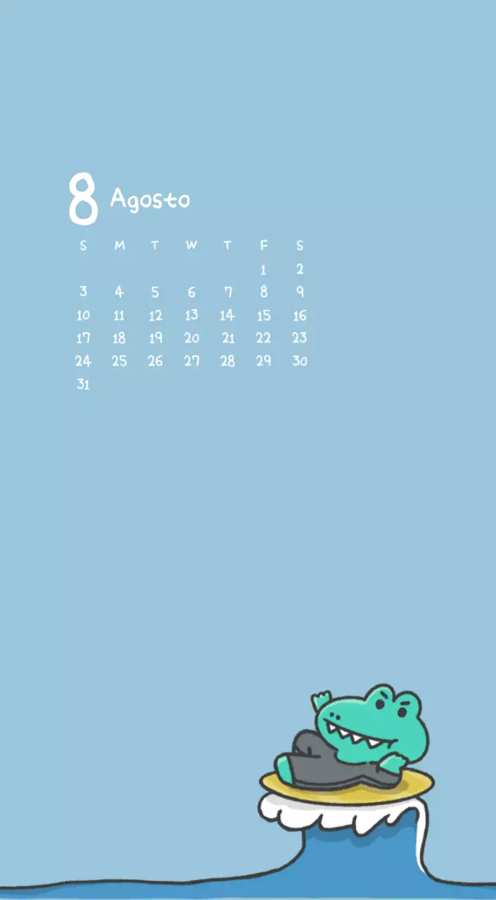 Un calendario con un simpatico concetto di illustrazione di Ago