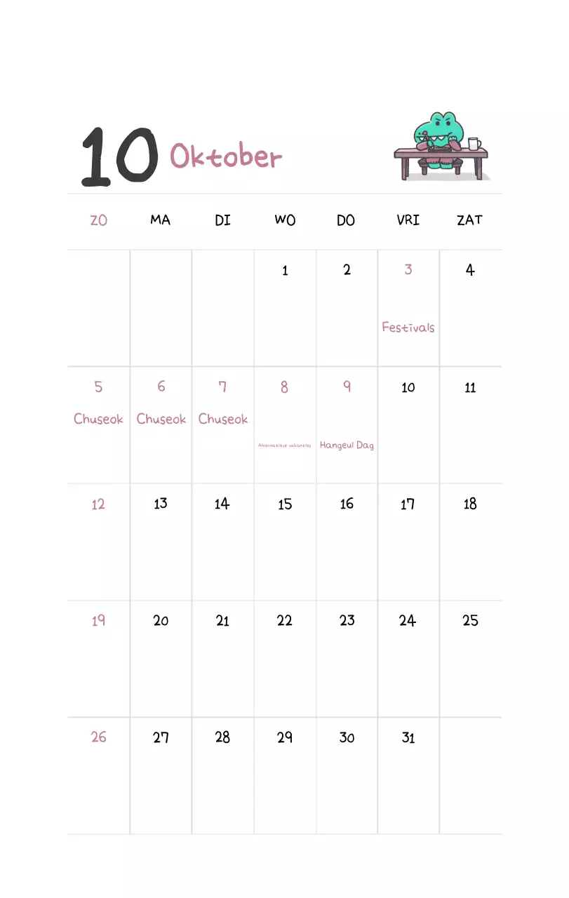 Een kalender met een schattig Ago-illustratieconcept