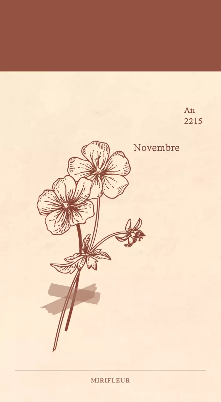 Calendrier sentimental de fleuriste en papier de laine marron clair et marron.