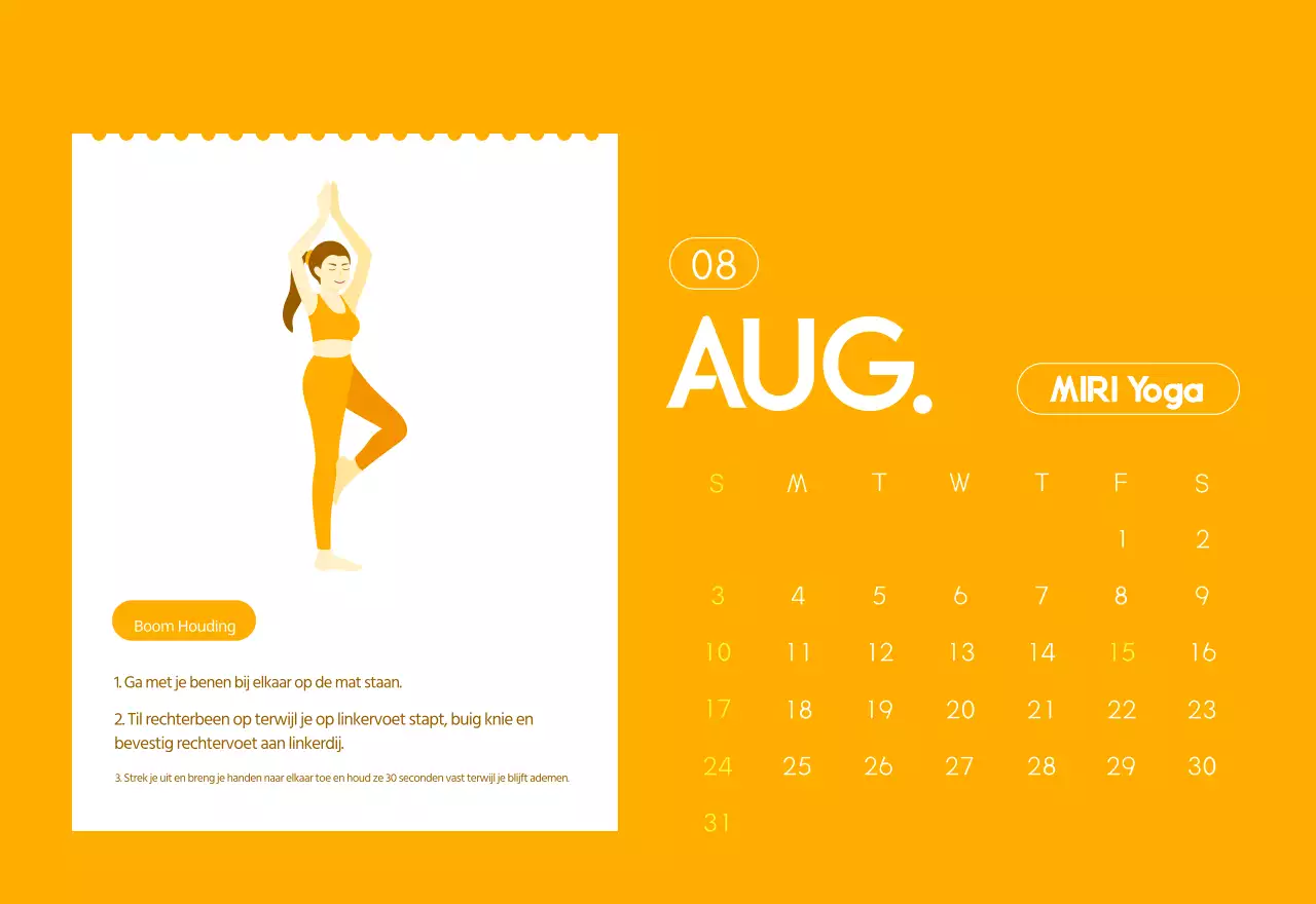 Oranje Minimalistische Yoga Promotiekalender