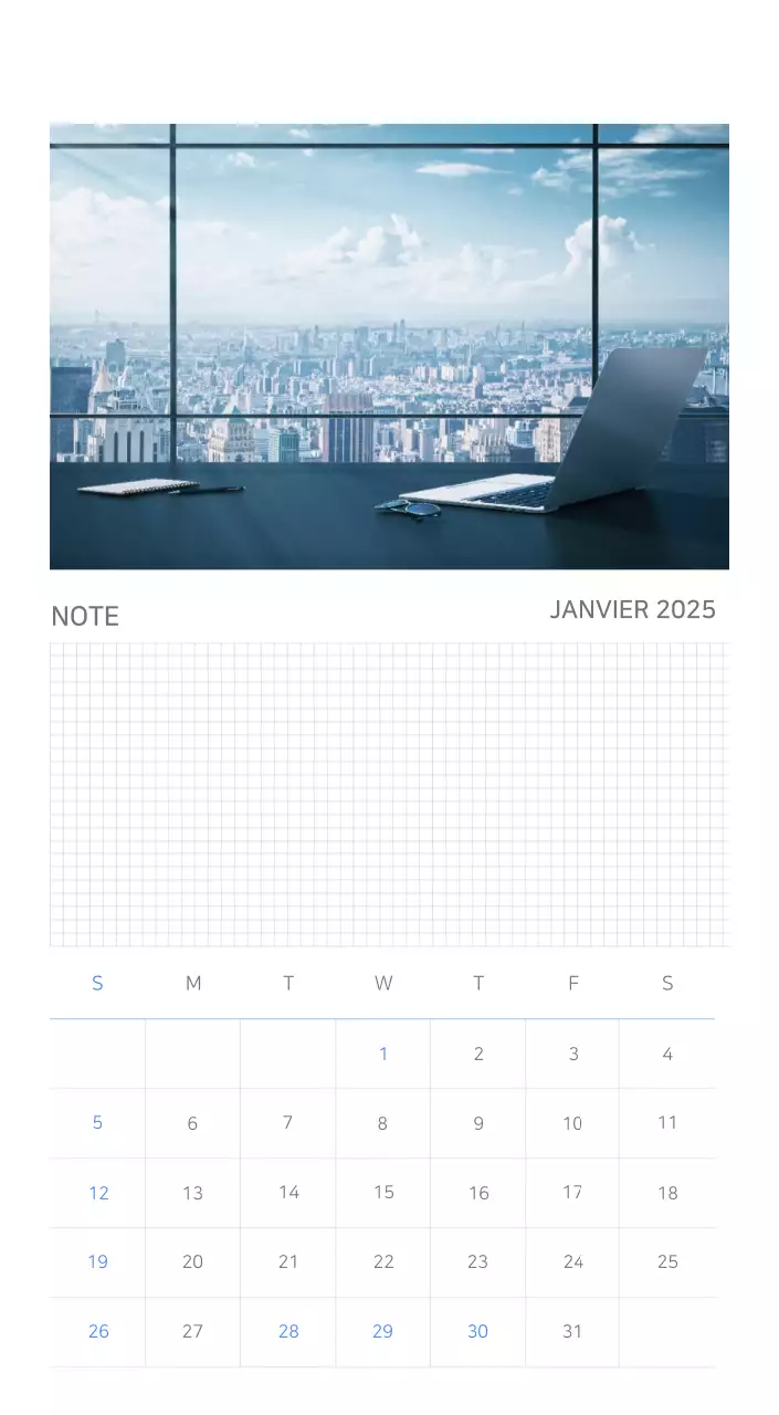 Calendrier minimaliste bleu