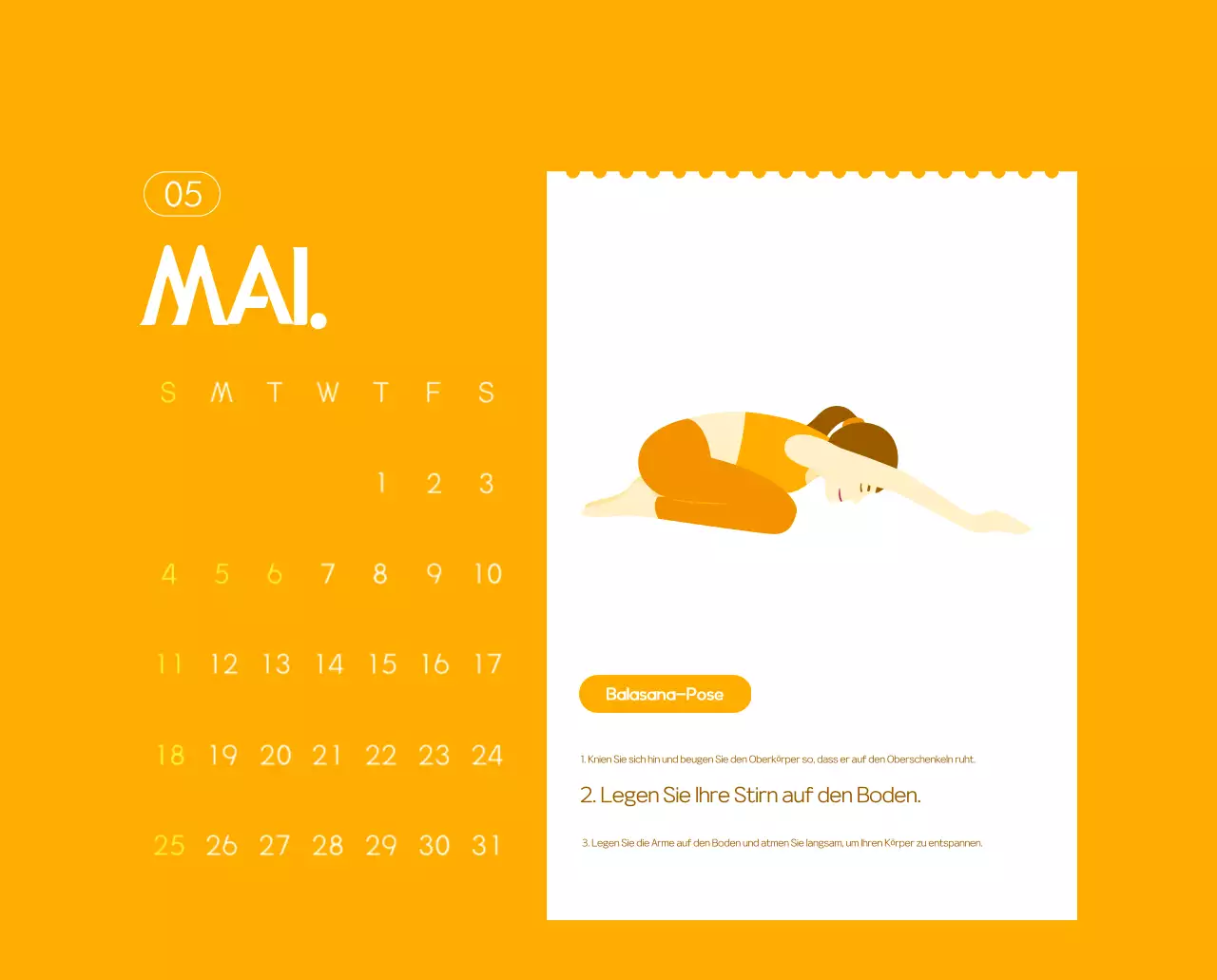 Orange Minimalistischer Yoga-Aktionskalender