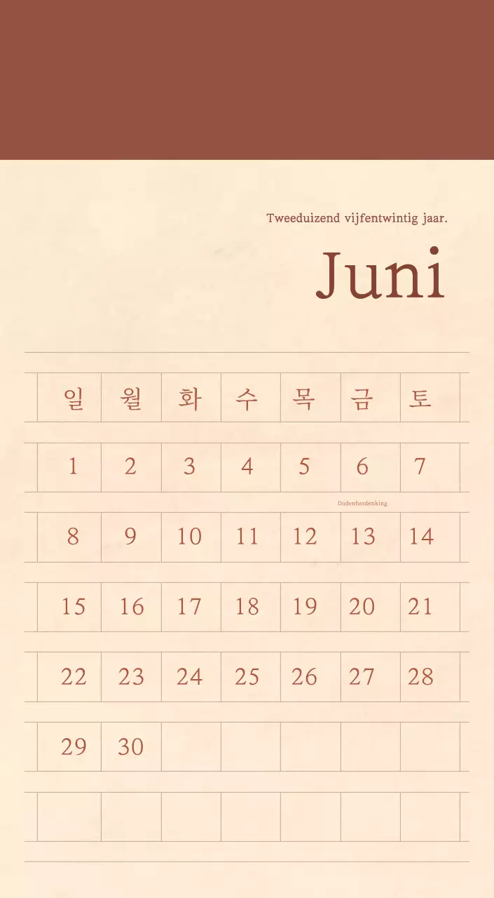 Een sentimentele bloemenkalender in lichtbruin en bruin wollen papierconcept