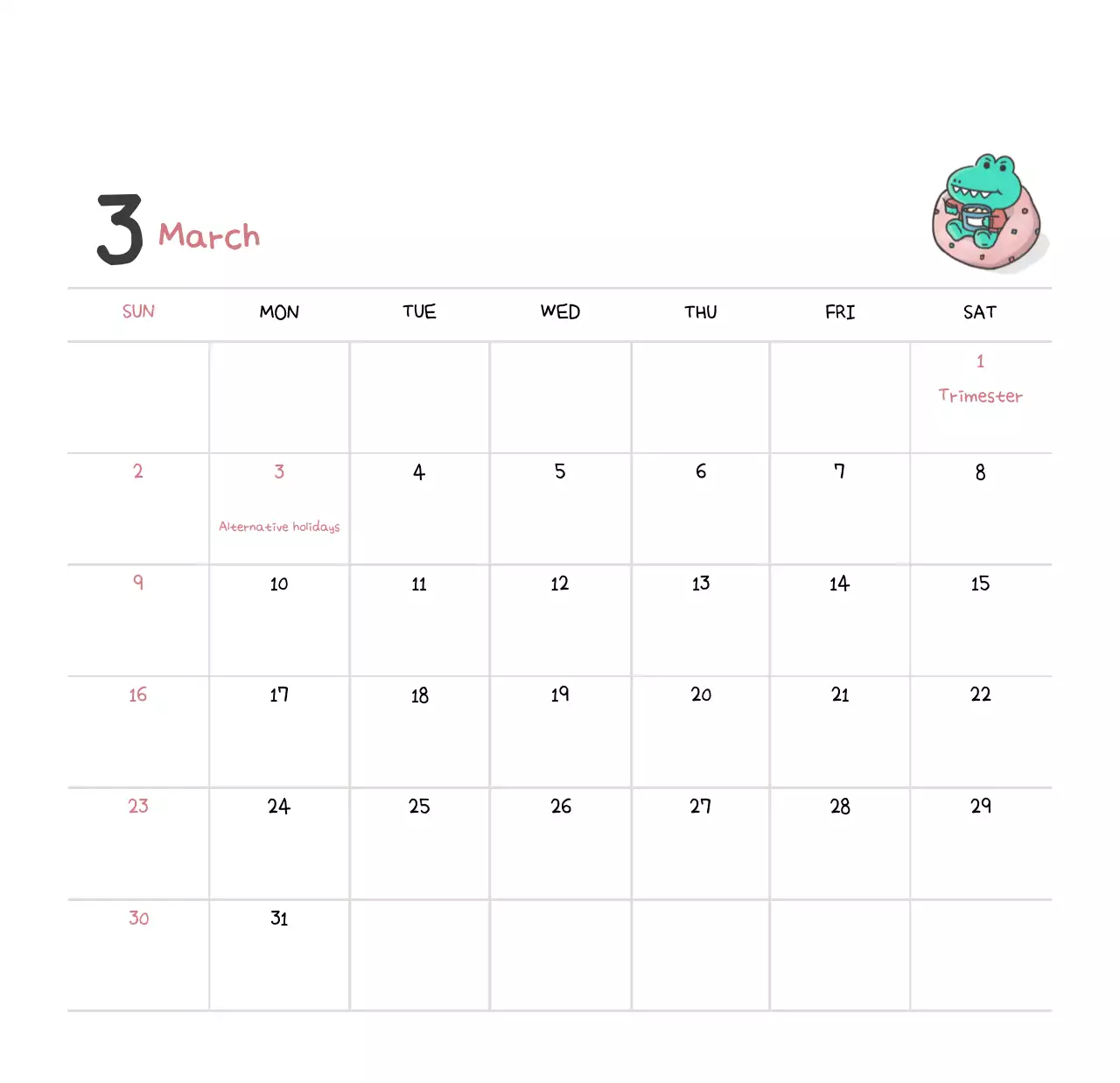Kalender dengan konsep ilustrasi Ago yang lucu