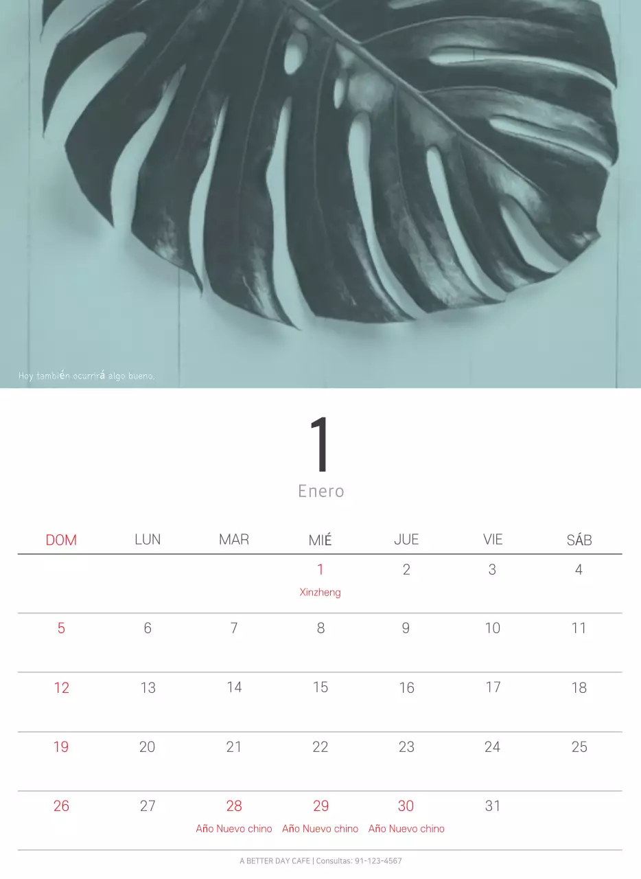 Calendario blanco de naturaleza botánica limpia