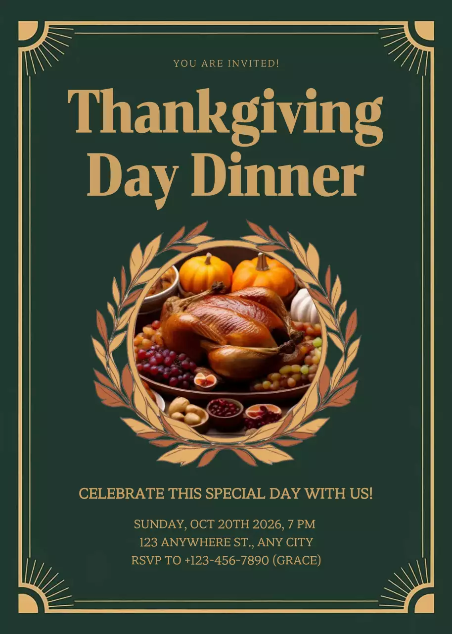 Green Traditional Thanksgiving Invitation Poster