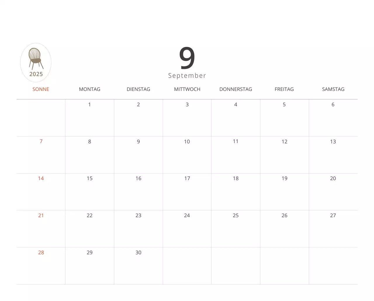 Beigefarbener minimalistischer Innenkalender