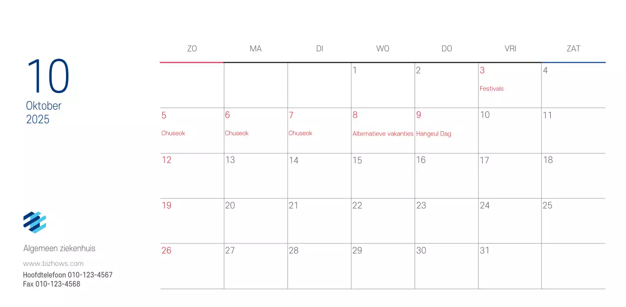 Navy Witte Eenvoudige Ziekenhuis Promotiekalender