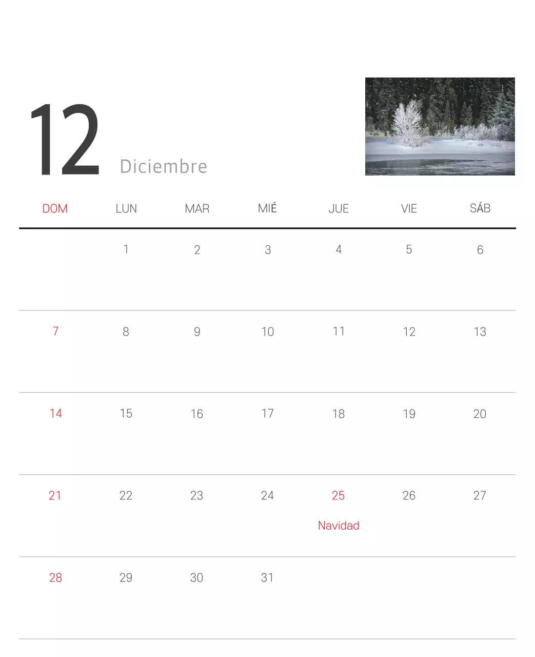 Calendario blanco de naturaleza botánica limpia