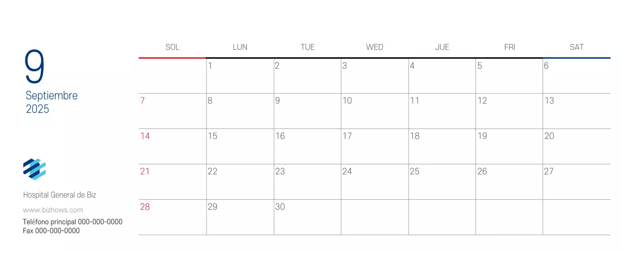 Calendario promocional Hospital Navy White Simple