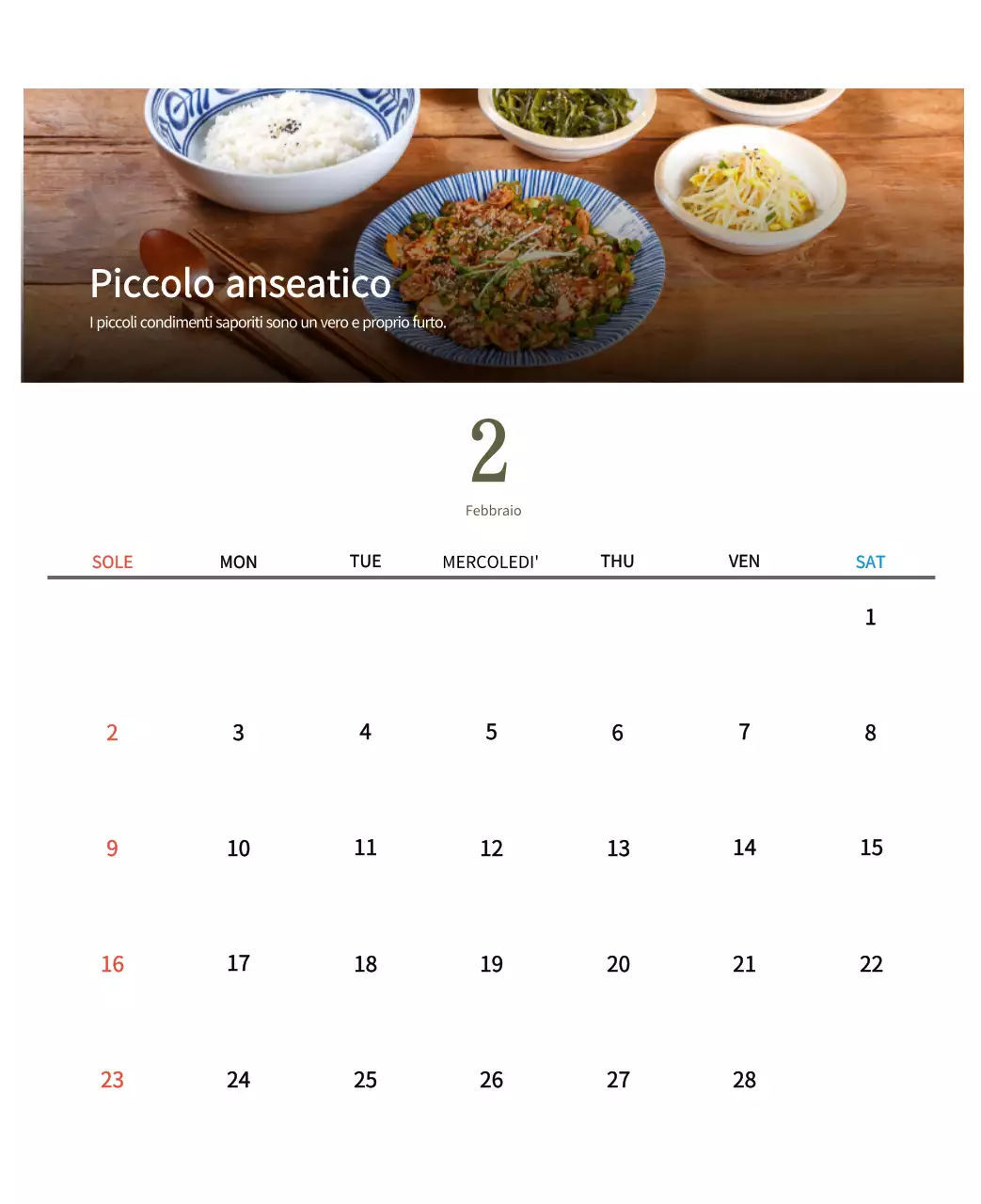 Calendario alimentare tradizionale beige