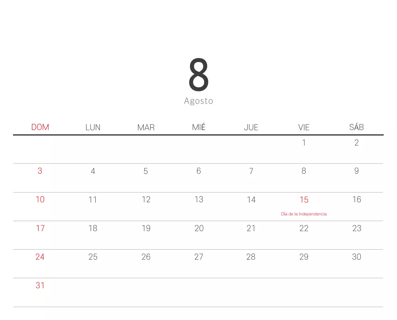 Calendario blanco de naturaleza botánica limpia