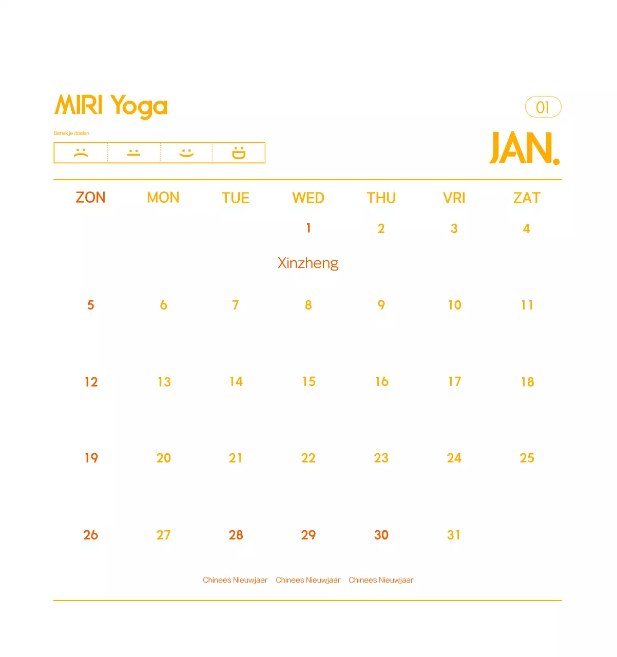 Oranje Minimalistische Yoga Promotiekalender