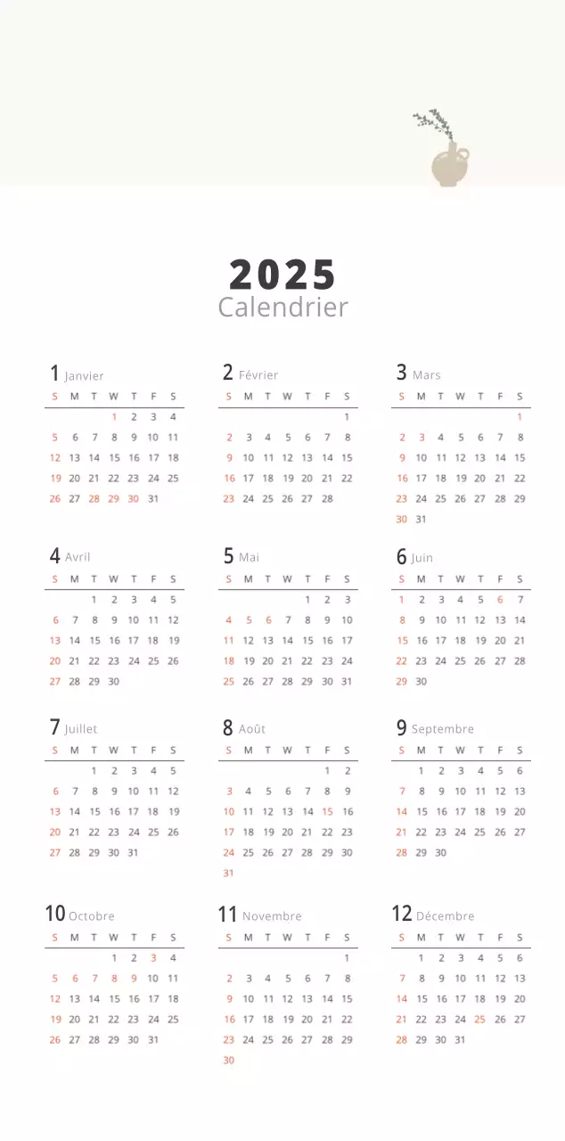 Calendrier intérieur minimaliste beige