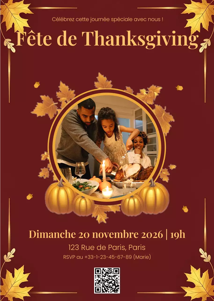 Invitation de Thanksgiving Minimaliste Jaune Marron