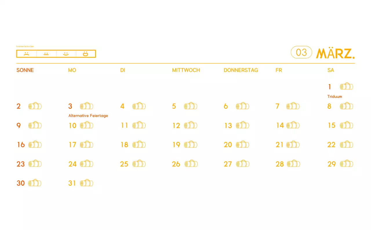 Orange Minimalistischer Yoga-Aktionskalender